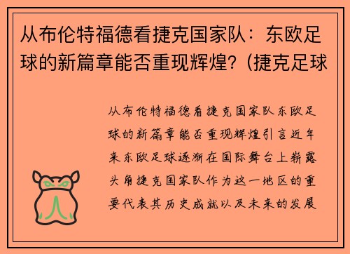 从布伦特福德看捷克国家队：东欧足球的新篇章能否重现辉煌？(捷克足球队员名单)