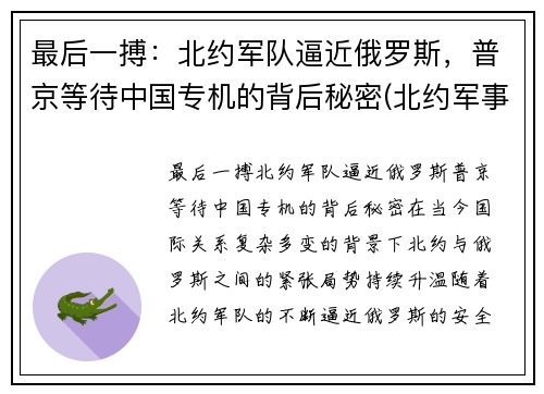 最后一搏：北约军队逼近俄罗斯，普京等待中国专机的背后秘密(北约军事)