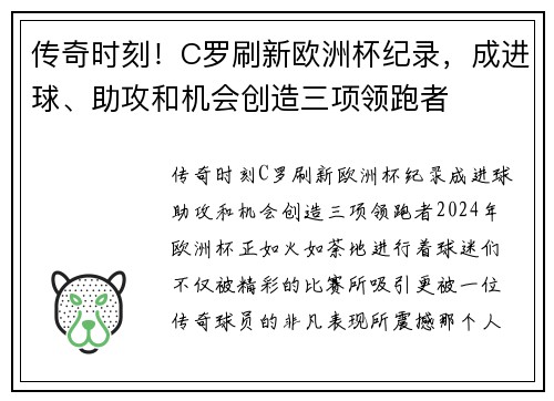 传奇时刻！C罗刷新欧洲杯纪录，成进球、助攻和机会创造三项领跑者