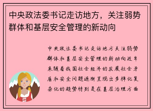 中央政法委书记走访地方，关注弱势群体和基层安全管理的新动向