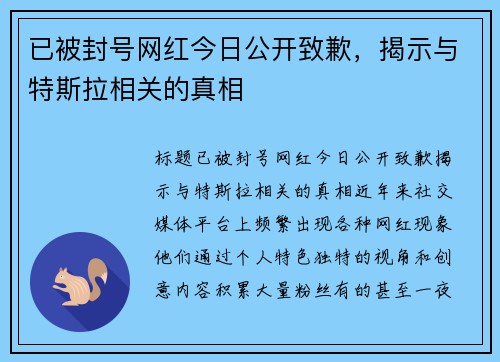 已被封号网红今日公开致歉，揭示与特斯拉相关的真相