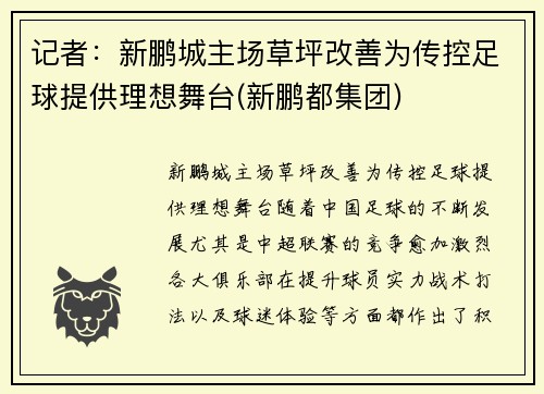 记者：新鹏城主场草坪改善为传控足球提供理想舞台(新鹏都集团)