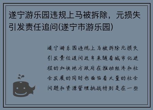 遂宁游乐园违规上马被拆除，元损失引发责任追问(遂宁市游乐园)